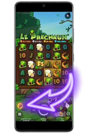 Um im Spiel Le Prechaun Boni zu kaufen, wählen Sie den gelben Kreis mit der entsprechenden Aufschrift